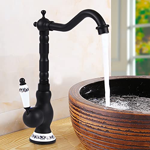 Nostalgie Retro Wasserhahn Armatur Einhebelmischer Mischbatterie Brause Hoch SpüLtischarmatur Antik SpüLe Amatur Waschbecken Messing FüR KüChen Badezimmer Landhaus Schwarz Matt G3/8 von Shiyinge