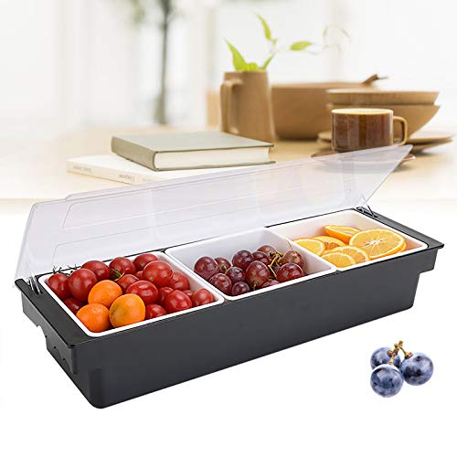 Obstkasten Schachteln GewüRzspender Zutaten BehäLter Condiment Beilagen Box Tablett Geeignet FüR Bar KüChen Buffet Picknick KüHlschrank Grill Party Rechteckig Mit Deckel Abs Schwarz+Weiß 3Gitter von Shiyinge