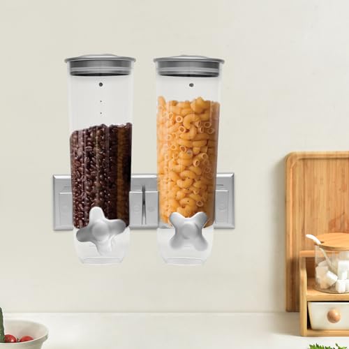 Shiyinge 2-BehäLter MüSlispender Cornflakesspender GroßE KapazitäT Doppelt Wand Getreidespender Wandmontage Cornflakes Kornflakes SüßIgkeiten Spender Cerealienspender BehäLter Für Lagerung (Silber) von Shiyinge