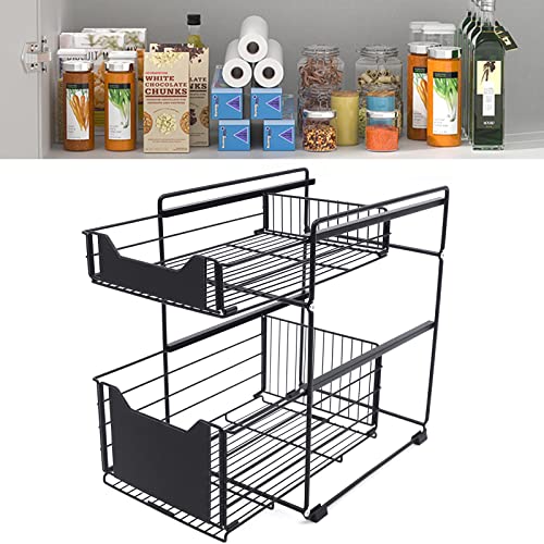 Shiyinge 2-Etagen Unter Der SpüLe Regal Teleskop Ausziehbare Korbauszug Schrank SpüLbecken Aufbewahrung Waschbecken Rack Organiser Unterschrank Mit Schublade KöRbe FüR KüChen Bad Groß Schwarz von Shiyinge