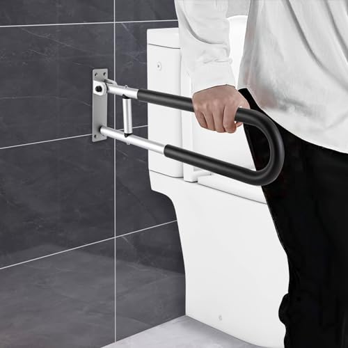StüTzklappgriff Wc Rutschfeste HandläUfe Barrierefreie Armlehne Flip-Up Badezimmer StüTz Wandgriff Vertikal Drehbar Toiletten Klappgriff WandstüTzgriff FüR äLtere Menschen Schwangere Rectangle Schwarz von Shiyinge