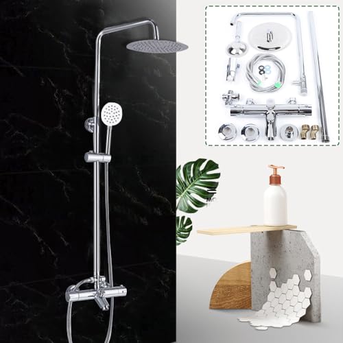 Thermostat Duschsystem Duscharmatur Regendusche Duschset Duschpaneel Handbrause Mit Mischer DuschsäUle Duschkopf Brause Edelstahl Chrom Rainshower Inkl.Verstellbar Regenbrause Duschstange Rund Silber von Shiyinge