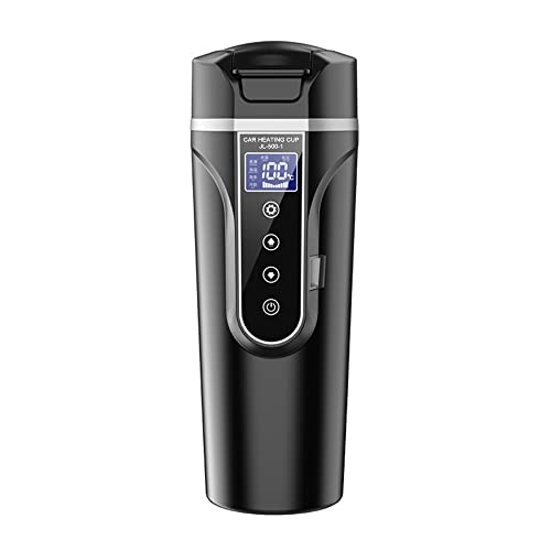 Shkalacar Kleiner elektrischer Heizbehälter für den Haushalt, 450 ml, Autokocher, 12,0 V, 24 V, Edelstahl, LCD-Display (Schwarz) von Shkalacar