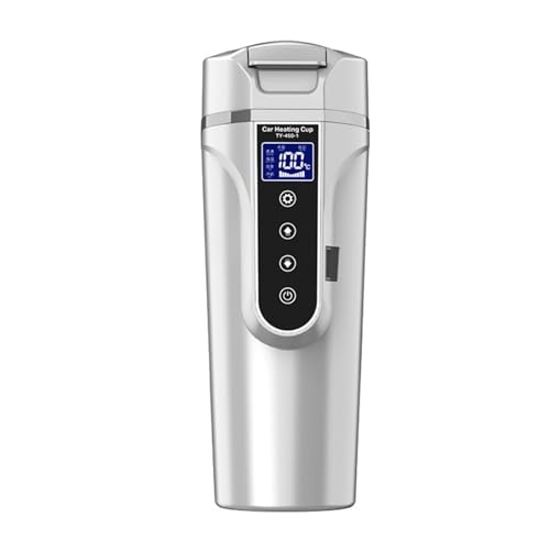 Shkalacar Kleiner elektrischer Heizbehälter für den Haushalt, 450 ml, Autokocher, 12,0 V, 24 V, Edelstahl, LCD-Display (Weiß) von Shkalacar