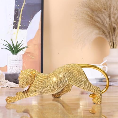Shlinuo Leopardenstatue, handgefertigt, goldfarben, Gepardenstatue, Heimdekoration, aufwendiges Perlen-Design für Wohnzimmer, Büro oder Geschenk, elegante und einzigartige dekorative Skulptur (Golden) Shlinuo Leopardenstatue, handgefertigt, goldfarben, Gepardenstatue, Heimdekoration, aufwendiges Perlen-Design für Wohnzimmer, Büro oder Geschenk, elegante und einzigartige dekorative Skulptur (Golden) von Shlinnuo