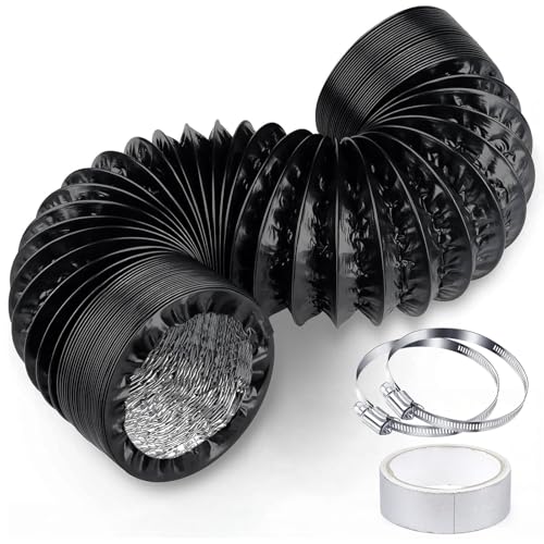 ShnminEU Abluftschlauch 150 mm Schwarz Länge 3m Flexibel PVC Alurohr Lüftungsschlauch mit 2 Edelstahl Schlauchschellen für Klimaanlagen Wäschetrockner Abzugshaube Mobile Klimaanlage von ShnminEU