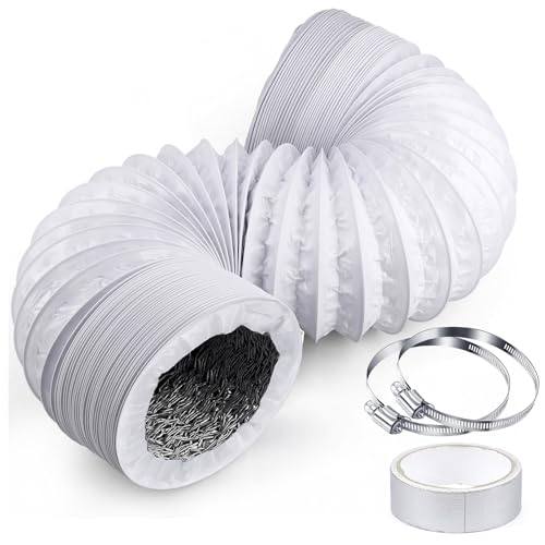 ShnminEU Abluftschlauch 150 mm Weiß Länge 3m Flexibel PVC Alurohr Lüftungsschlauch mit 2 Edelstahl Schlauchschellen und 5M Aluminium-Folienband für Wäschetrockner Abzugshaube Mobile Klimaanlage von ShnminEU