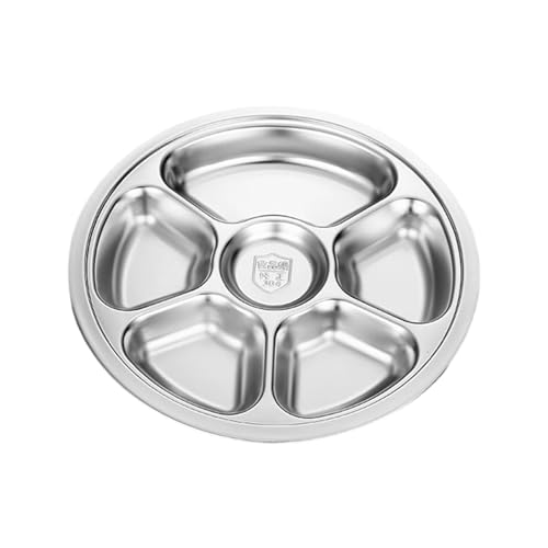 Runder Teller aus Edelstahl, geteilt, 28 cm, mit mehreren Lebensmittelfächern, für Zuhause, Küche, Esszimmer, mikrowellengeeignet, Mehrzweck-Serviertablett von Shntig