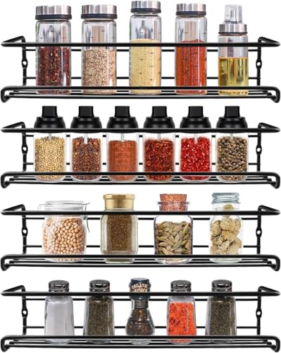 Shodiffy Gewürzregal Wand, 4er-Pack Gewürz Organizer Gewürzhalter Ohne Bohren Kühlschrank Organizer Küchenregal Wand Schwarz ca. 29 x 6,6 x 6.4 cm von Shodiffy
