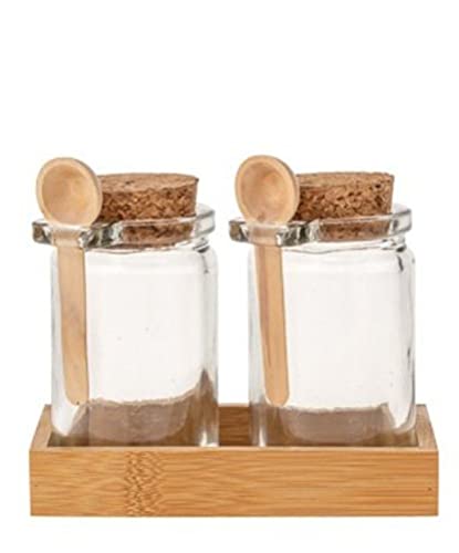 Shop of Wonder 2er Set Korkenglas mit Holzlöffel │ Füllmenge 120ml │ inkl. Löffel und Tablett von Shop of Wonder