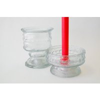1940Er Jahre E.o. Brody Co Eisglas Kerzenhalter Set von ShopElmAve