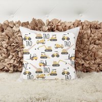 Bagger, Baggerbagger, Baggerwagen, Namenskissen, Personalisierter Junge, Akzentkissen, Individuelles Home Decor von ShopHarlowBoutique