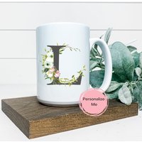 L Kaffeebecher, Alphabet Becher, Buchstabe L, Floral, Gold, Geschenk Für Ihn, Sie, Inspiration Teebecher von ShopHarlowBoutique