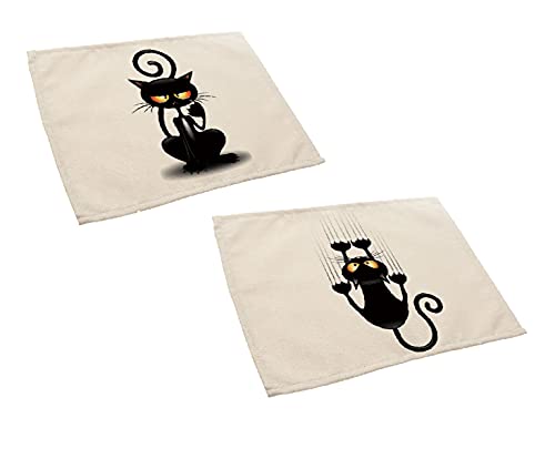 ShopINess Lustige Katze Tischsets für Esszimmer Tischtücher Schwarze und weiße Tischdecken im amerikanischen Stil für Katzenliebhaber (2er-Pack: Fallende Katze + Zen-Katze) von ShopINess