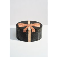 Reserviert Vintage Maitland Smith Schwarzer Marmor Box Mit Rosa Travertin Bogen Design // Große Dekorative Keramik Aufbewahrungsbox von ShopNewUse