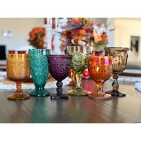 6 Vintage Mehrfarbige Becher Mismatch Mischwasserbecher Herbst Dekor Boho Weingläser Set Mcm Glaswaren Hochzeitsgläser Regenbogengläser von ShopPennVintage