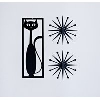 Mid Century Modern Black Cat with Starburst | 3 Stück Set Wanddeko - Retro Atomic von ShopRaginRetro