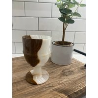 Onyx Alabaster Marmor Naturstein Weiß Braun Becher | Schlacke Eierbecher von ShopVintageWell