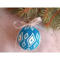 Weihnachtskugel Blaue Geometrie, Weihnachtsbaum, Handgemachte Weihnachtsdekoration, Weihnachtsgeschenk, Weihnachtskugeln Aus Perlen von ShopebyMariya
