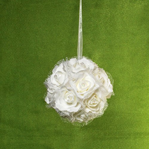 Dekorationskugel weiße Rosen zum Aufhängen Kugel ca. 14 cm Durchmesser Rosenkugel von Shophaus24