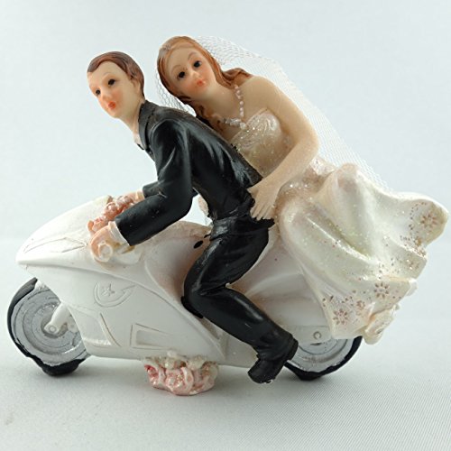 Hochzeitspaar Figur auf Motorrad - Brautpaar Deko. L 9,5cm. 1 Stück von Shophaus24