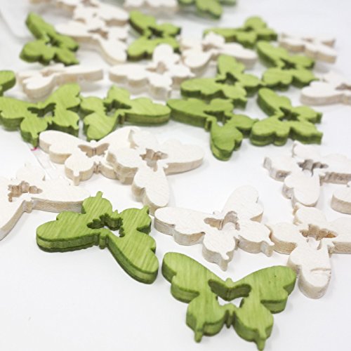 Kleine Flache Schmetterling Figuren aus Holz. Grün weiß Sortiert. 2cm. 144 Stück von Shophaus24