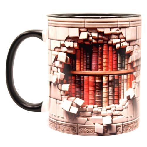 Shopi Zone Keramiktasse mit Bibliotheksdesign in 3D-Effekt – eine einzigartige Tasse, die perfekt ist, um Buchliebhaber und Leseliebhaber zu überraschen von Shopi Zone
