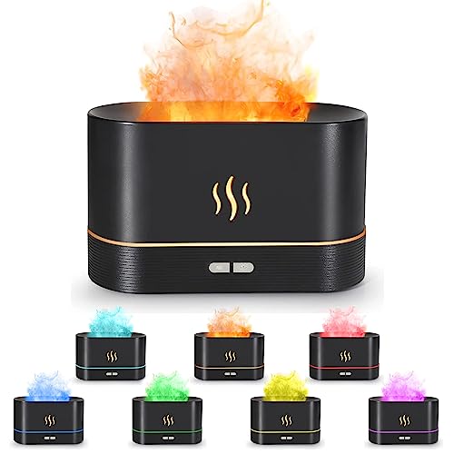 Shopos Flame Diffuser Neues Modell 7-Farben-Licht 2023 Upgrade Luftbefeuchter Raumerfrischer mit Flammeneffekt Diffuser Humidifier Lufterfrischer Wohnung für Duftöl und Aromaöle Schwarz von Shopos