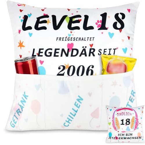 Shoppawhile 18. Geburtstag Mädchen Geschenk Kissenbezug 45 * 45cm Geschenke zum 18 Geburtstag für Tochter Nichte Beste Freundin Geschenkideen Lustig Doppelseitige Zierkissenbezüge mit 3 Taschen von Shoppawhile