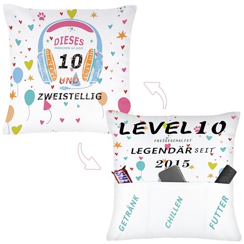 Shoppawhile Geschenk Mädchen 10 Jahre Kissenbezug 45 * 45cm Geschenke für 10 Jährige Mädchen zum Geburtstag Doppelseitige Zierkissenbezüge mit 3 Taschen von Shoppawhile