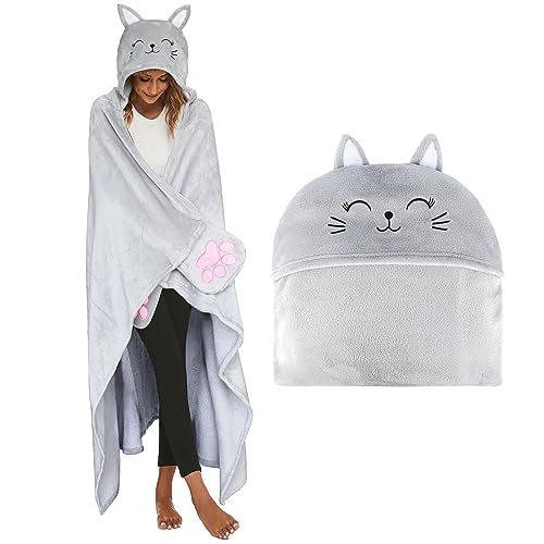 Shoppawhile Katze Decke mit Ärmeln und Kapuze Geschenke für Katzenliebhaber Kuscheldecke Flauschig Süße Blanket Hoodie Tragbare Decke Lustig Katzen Geschenke für Frauen Kinder zum Weihnachten von Shoppawhile