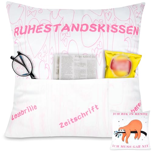 Shoppawhile Ruhestand Geschenk Renteneintritt Geschenk Frau Ruhestandskissen 45 * 45 cm Abschiedsgeschenk Kollegin Lustig Rente Geschenke Doppelseitige Zierkissenbezüge mit 3 Taschen von Shoppawhile