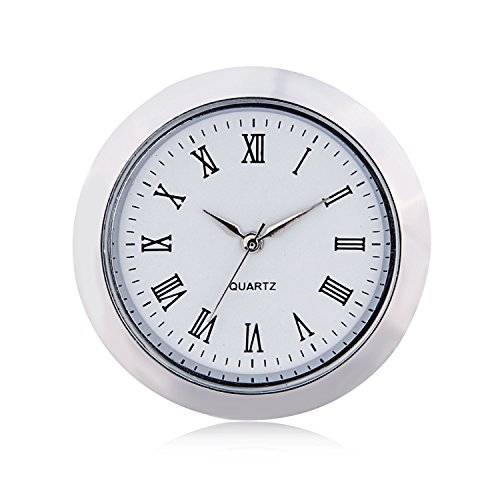 ShoppeWatch Mini Clock Insert Quartz Movement Round 1 7/16" (35mm) Miniature Clock Fit Up White Face Silver Tone Lünette Roman Numerals CK097SL von ShoppeWatch