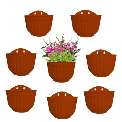 ShoppeWatch Selbstbewässernde Blumentöpfe Hängende Wand 8 Stück | Wandvasen für Pflanzen Innen und Aussen | Blumentopf Balkongeländer | Blumenhalter Wand Terrakotta Braun PL62 von ShoppeWatch
