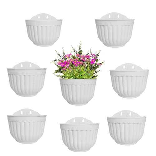 ShoppeWatch Selbstbewässernde Blumentöpfe Hängende Wand 8 Stück | Wandvasen für Pflanzen Innen und Aussen | Blumentopf Balkongeländer | Blumenhalter Wand Weiß PL61 von ShoppeWatch
