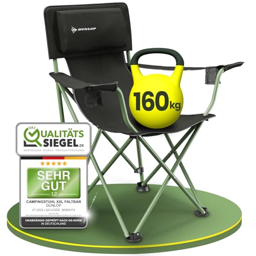 Shopping Hero Campingstuhl faltbar XXL - Luxus Camping Stuhl leicht I gepolsterte Kopflehne I massiver Stahlrohr Klappstuhl bis 160kg belastbar I 2 bequeme Armlehnen mit 2x Getränkehalter I Angelstuhl von Shopping Hero