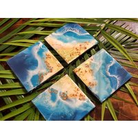 Original Epoxid Harz Gold Blatt Ozean Untersetzer Set | 4 von ShoreSideDesignsFL