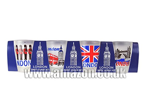 Frosted Gläser des Schuss mit London Icons - Garde, die Tower Bridge, Union Jack etc. .. von Shot Glasses