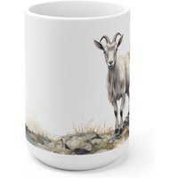 Weiße Keramik Ziegen-Tasse Im Wasserfarben-stil - Bauernhof-Motiv von Shotspace