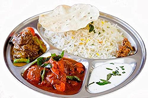 Shourya Trading Runder Thali-Teller mit 4 Fächern, Edelstahl mit 4 Fächern, runder Thali, Stahl mit 4 Fächern, runder Thali, Speiseteller, indischer Thali, Geschirr Thali, Thali, Unordnung von IVAAN