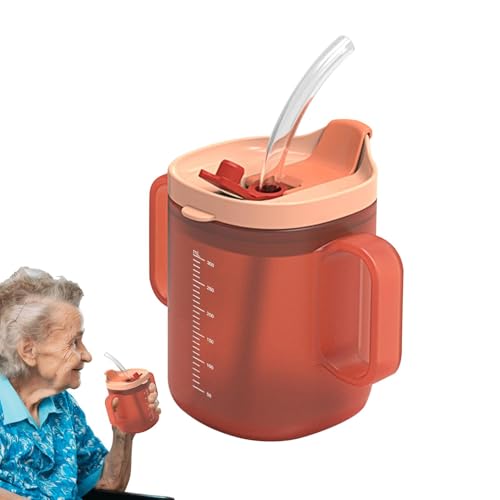 Shouxiut Auslaufsichere Becher, Schnabeltasse für Erwachsene, auslaufsichere Becher für ältere Menschen, ältere Menschen, Trinkbecher mit Griffen, Fütterung für Erwachsene mit Deckel und Strohhalm für von Shouxiut