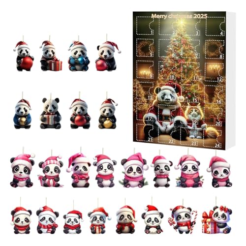 Shouxiut Weihnachts-Ornament-Countdown-Kalender – 2D-Acryl-Tier-Panda-hängende Ornamente – 24-Tage-Countdown-Kalender 2025 für Kinder und Erwachsene, Tieranhänger für Weihnachtsbaum, Auto-Rückspiegel von Shouxiut