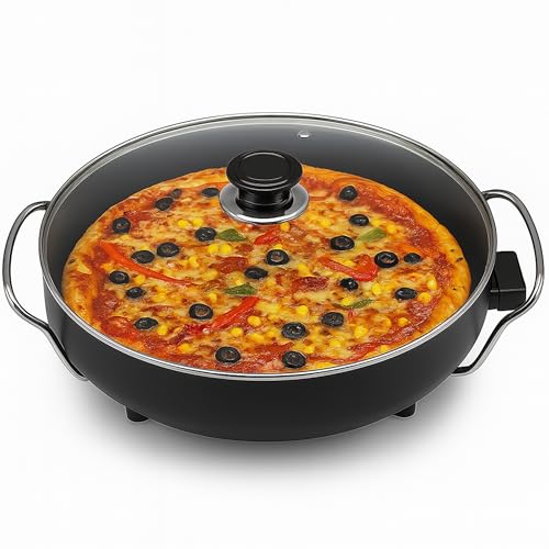 SHOV Elektrische Guss Multipfanne 42 cm - Premium Editon – Pizzapfanne mit Deckel, Thermostat & Antihaft – 3-in-1 Kochen, Grillen, Warmhalten – 1200 W Döküm Pfanne - von Shov