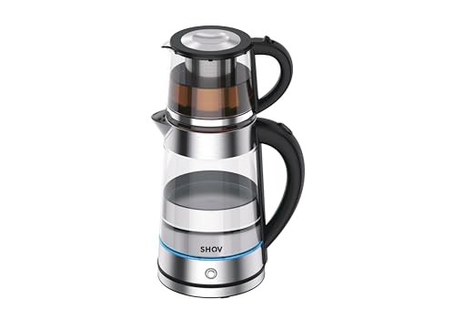 Shov Elektrischer Glasteekocher - Strix Controller, Trockenkochschutz, Wasserkocherfunktion, Warmhaltfunktion, automatische Abschaltfunktion, Volumen: Wasserkocher 1,7 Liter und Teekanne 0,8 Liter von Shov