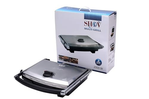 Shov Kontaktgrill, Paninimaker, Tischgrill 3 in 1 mit 2000 Watt Fettauffangbehälter XXL Grillfläche Wählbar Antihaftbeschichtung Granit oder Teflon (Teflon) von Shov