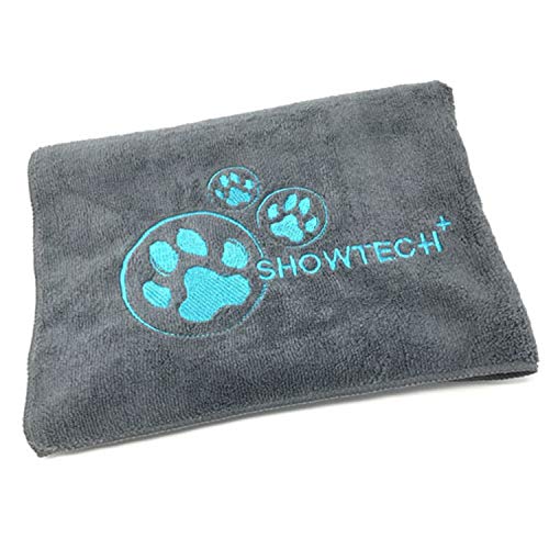 Hundehandtuch mit Stickerei 56 x 90 cm grau super saugfähiges Haustierhandtuch von Show Tech