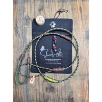 0021 Showleine Känguruleder, 107cm, Dunkelbraun, Schokobraun, Olive Und Lemongrass, Verstellbares Halsband Max. 46cm von ShowLeadBox