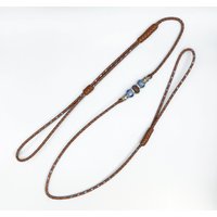 0052 Showleine Känguruleder, 108cm, Whisky Und Jeansblau Metallic, Verstellbares Halsband 50cm von ShowLeadBox