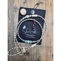 0038 Showleine Känguruleder, 100cm, Natur, Mittelbraun, Türkis, Verstellbares Halsband Max. 48cm von ShowLeadBox