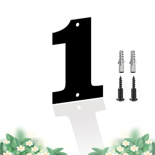 Moderne Schwebende Edelstahl Hausnummer, Schwarze Metallbuchstaben, Höhe 12.7cm, Briefkasten-Dekor-Nummer, Wetterfest Und Pflegeleicht, Ziffer 1 von ShowMtheM